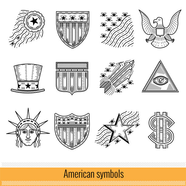 一套大纲Web图标。美国的象征图片下载