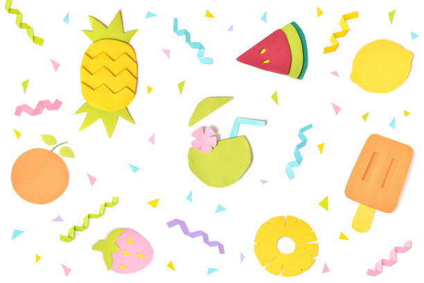 夏天的水果剪纸在白色的背景图片下载