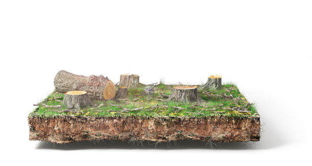 树桩与叶孤立在一个白色。三维演示图片下载