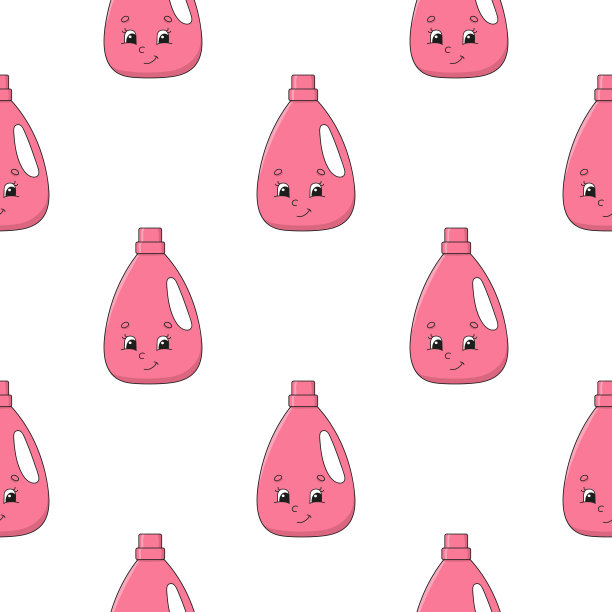 快乐的去污剂。彩色无缝图案，可爱的卡通人物。简单的平面矢量插图孤立在白色背景。设计墙纸，织物，包装纸，封面，网站。图片下载