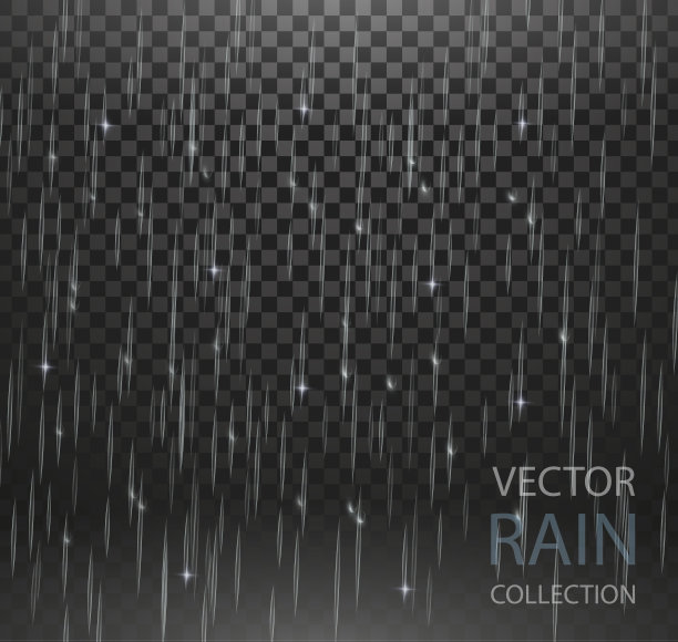 矢量高质量雨水收集集隔离在透明的背景。可以用于传单，横幅，网络或任何项目。水滴下落。黑色背景上自然纹理的降雨。每股收益10。图片下载