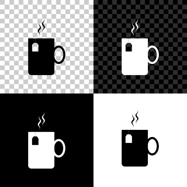 茶杯茶与茶袋图标孤立在黑色，白色和透明的背景。矢量图图片下载