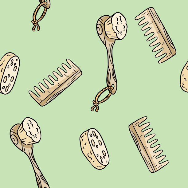 天然材料淋浴刷，丝瓜和梳子无缝图案。生态零废物产品。温室和无塑料生活图片下载