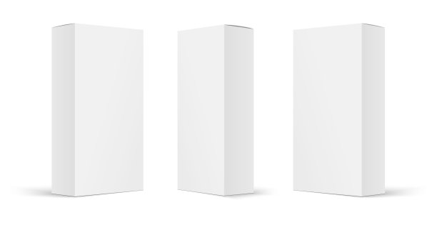高白色纸箱模型。一套化妆品或医药包装。一套空白的白色产品包装盒隔离。矢量图图片下载