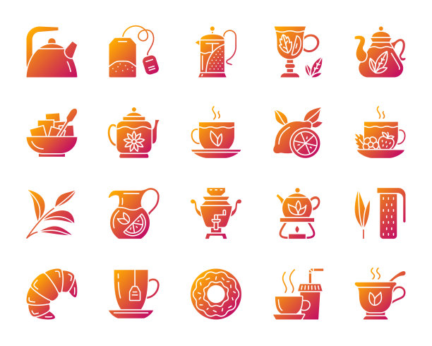 茶简单梯度图标矢量集图片下载