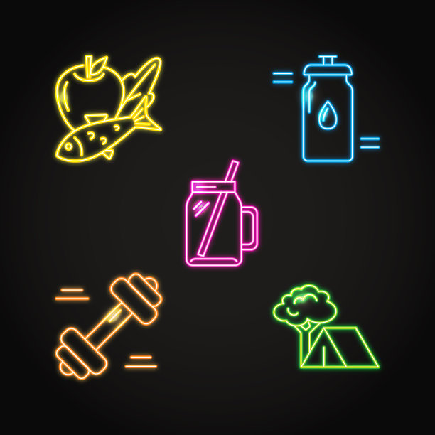 健康的生活方式概念图标设置在霓虹灯风格图片下载