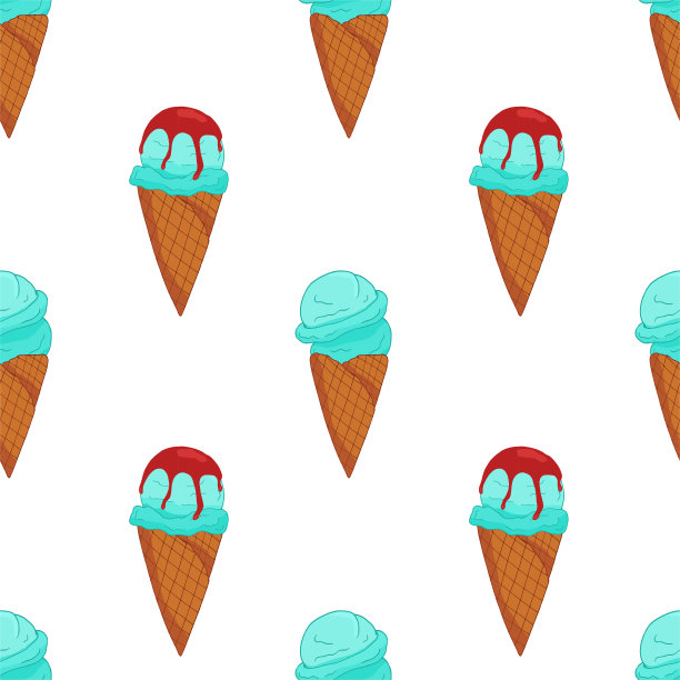 蓝色冰淇淋无缝图案。图片下载