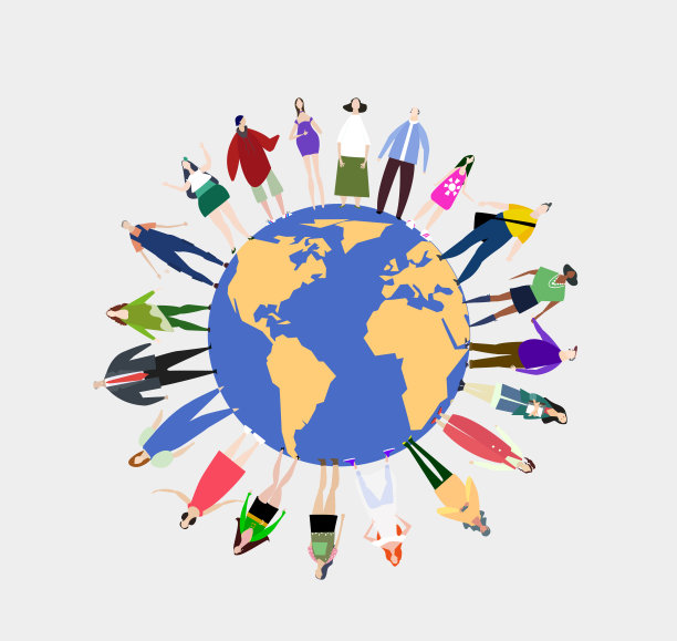 世界上的人。人们一起生活和工作。很多人站在地球上空。团结、沟通、帮助和支持图片下载