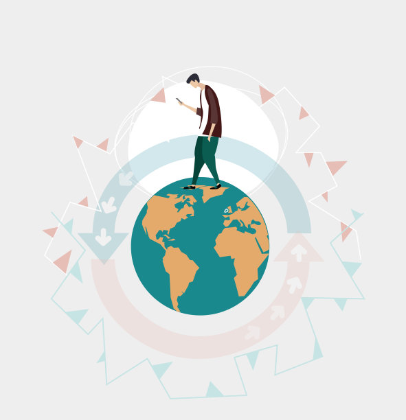 一个年轻人通过移动设备环游世界。数据的可用性，即时知识概念图片下载