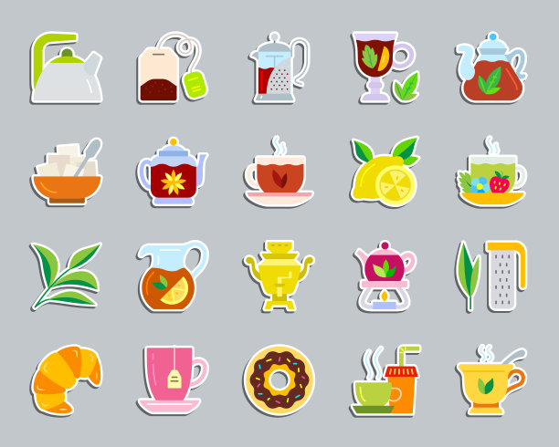 茶贴图标矢量集图片下载