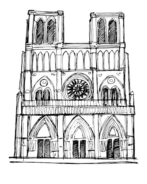 手绘矢量插图的巴黎圣母院大教堂图片下载