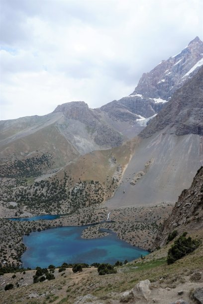 两个明亮的蓝色山湖，范山，塔吉克斯坦图片下载