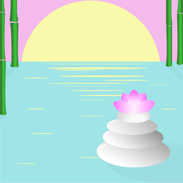 有石有莲，有竹笋的水上休闲景观。图片下载