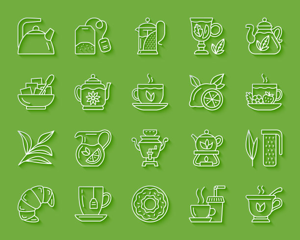 简单的茶叶剪纸图标矢量集图片下载