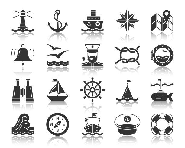 海军黑色轮廓图标向量集图片下载