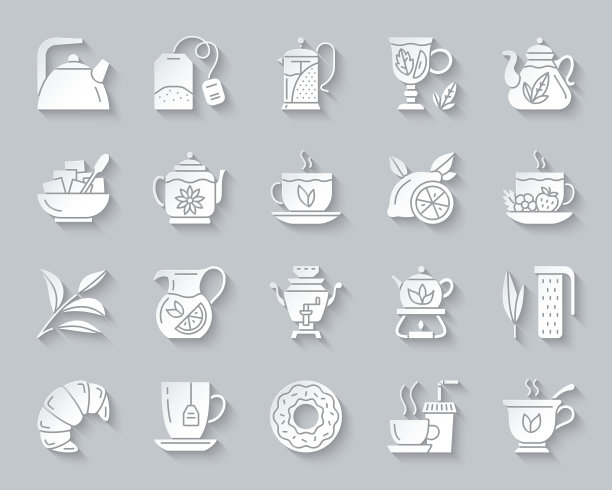 简单的茶叶剪纸图标矢量集图片下载