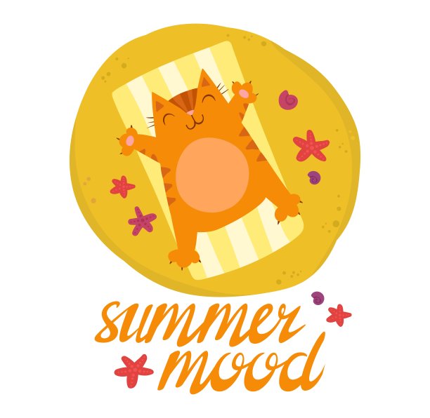 可爱的红猫躺在沙滩上微笑着。图片下载