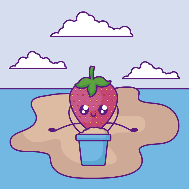 夏日海报和草莓桶在卡哇伊岛图片下载