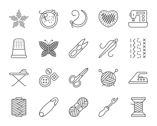 刺绣简单的黑线图标矢量集图片下载
