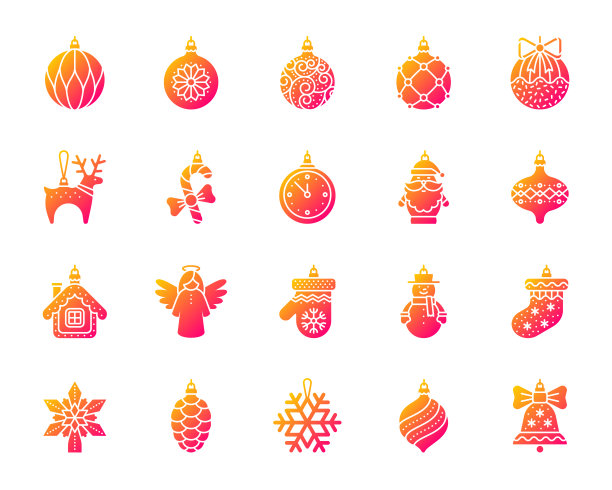 圣诞树装饰简单梯度图标向量集图片下载