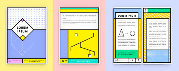 一套视觉识别在时尚的新胖线风格几何设计复古风格与新鲜的旧学校颜色虚构的名字和文本图片下载