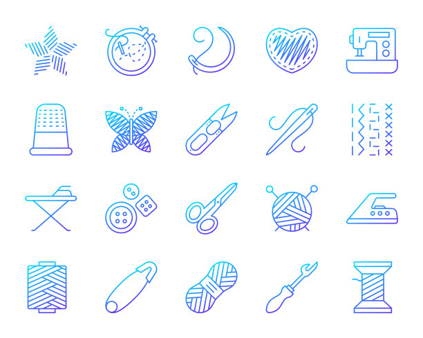 刺绣简单的颜色线图标矢量集图片下载