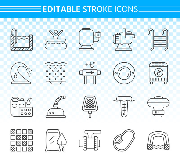 池设备简单黑线图标向量集图片下载