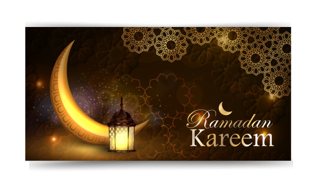 斋月里挂着闪闪发光的灯笼的海报图片下载