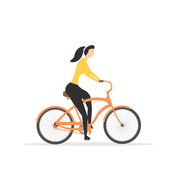 女孩骑着自行车孤立在白色的背景。矢量插图。图片下载