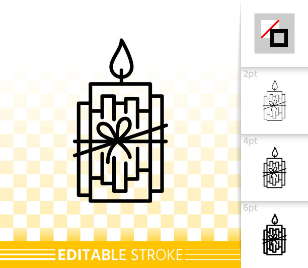 圣诞蜡烛火焰简单的黑色线条矢量图标图片下载