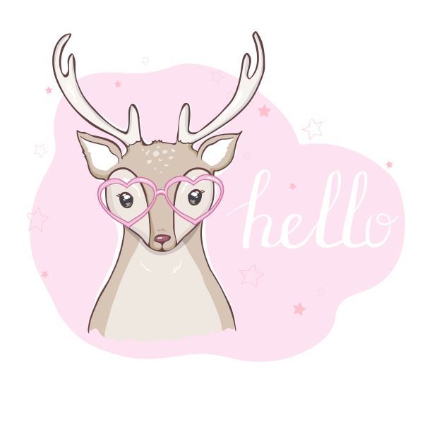 可爱的小鹿与小鸟矢量插图的孩子，时尚艺术品，儿童书籍，t恤，印刷品，贺卡。图片下载