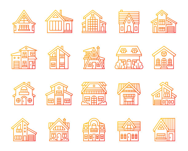 房子简单的颜色线图标外部向量集图片下载