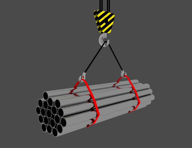 3D渲染起重机挂钩与金属轧制的产品负载图片下载