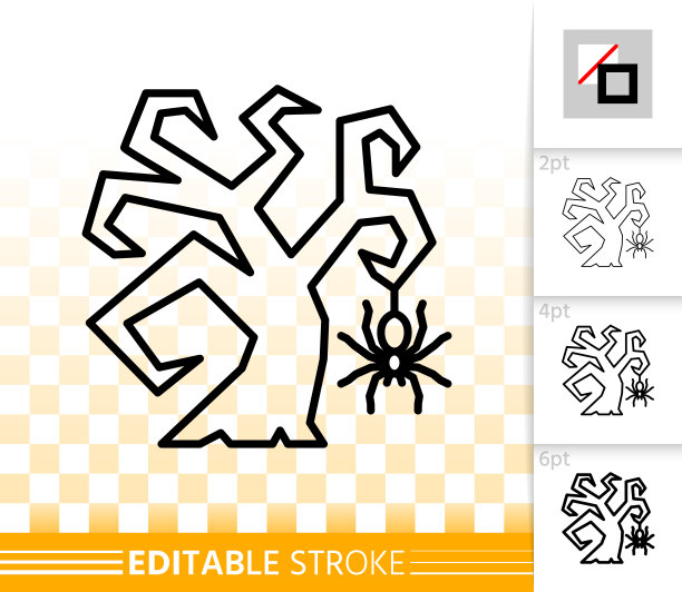 恐怖树简单的黑线矢量图标图片下载