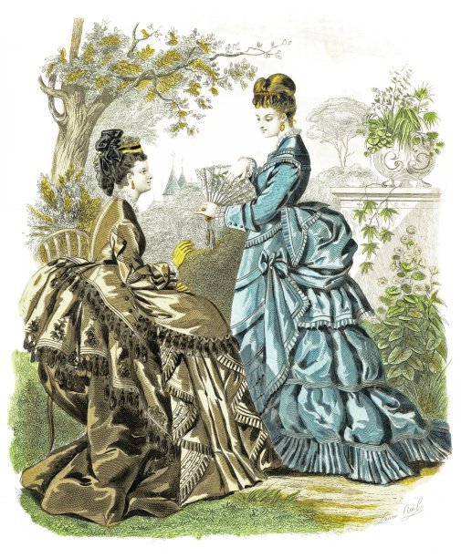 棕色罗缎连衣裙-蓝色棉条连衣裙。优雅时尚1874素材图片