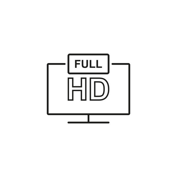 全高清电视图标与白色背景。矢量平面设计图片下载