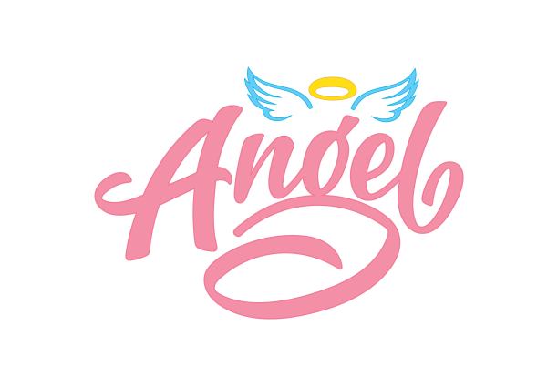 矢量字母插图的“天使”与翅膀和灵光文本的儿童衣服。图片下载