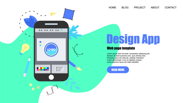 网页模板。平面矢量图形设计概念与开放设计应用程序与创意项目图片下载