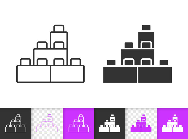 构建块简单的黑线矢量图标图片下载