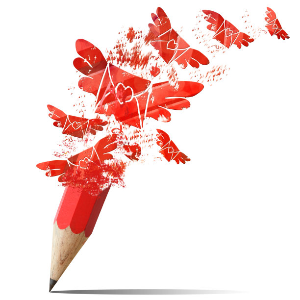 创意红铅笔喷信封飞图片下载