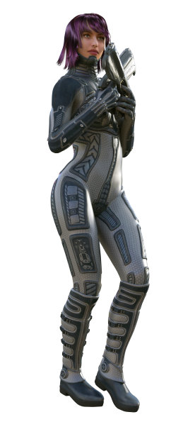 未来主义的女战士带着枪，3d插图图片下载