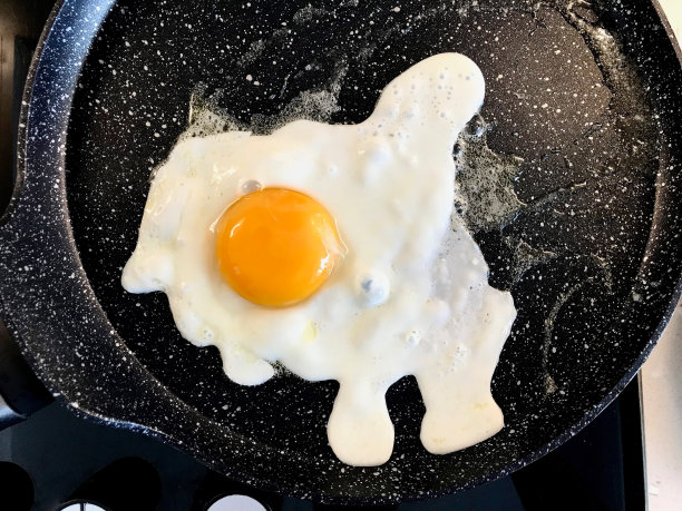 早餐用煎锅煎蛋。图片下载