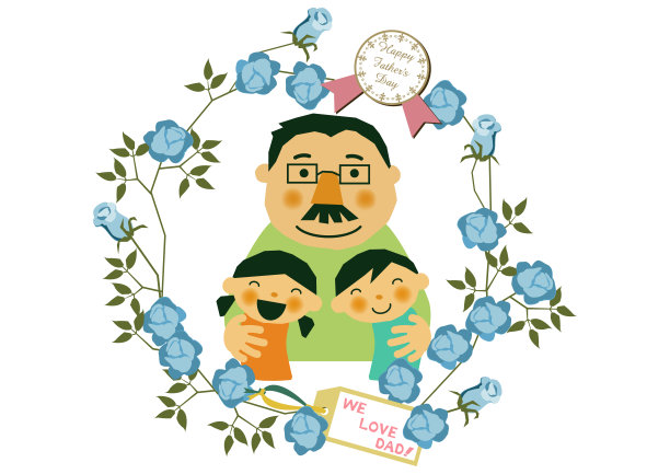 父亲节插图。剪辑艺术。父亲和孩子徽章。图片下载