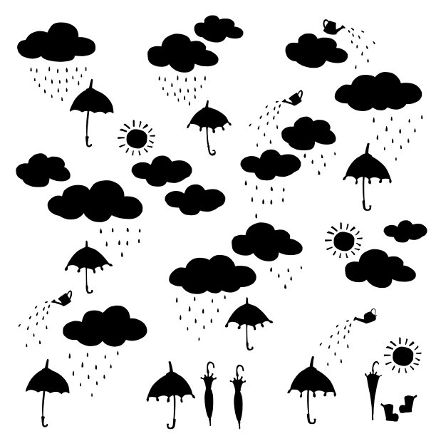 雨云和雨伞的漂亮插图材料，图片下载