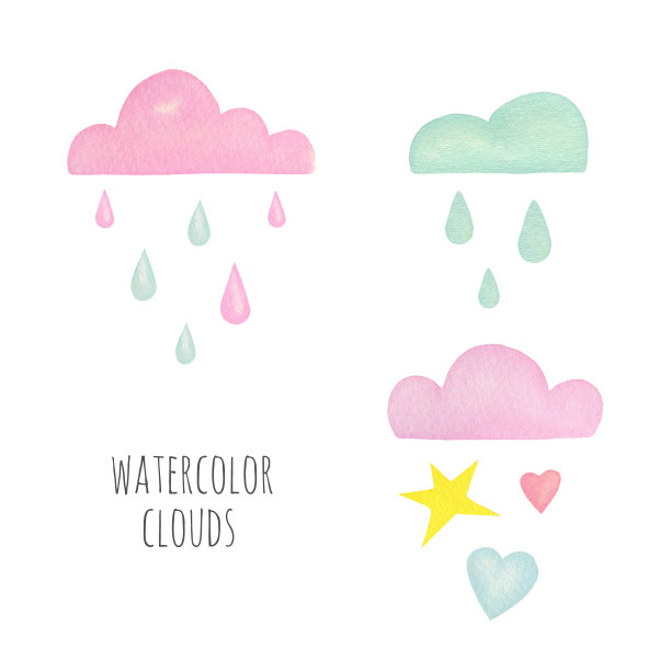 水彩与手绘云彩集。可爱宝宝派对插图图片下载
