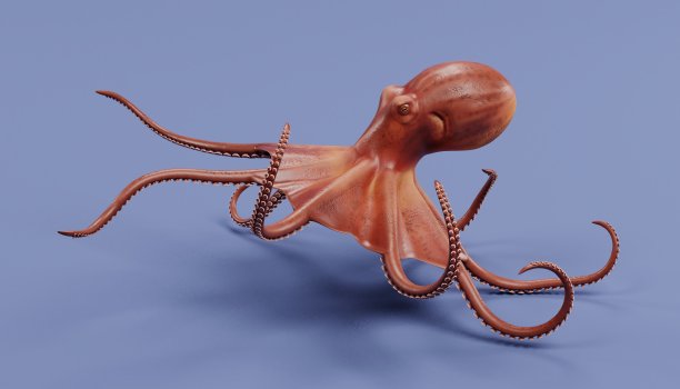巨大的太平洋章鱼逼真的3D渲染图片下载