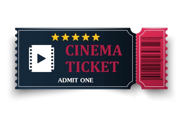 现实的电影的票。凭一张优惠券入场。电影娱乐节目。图片下载