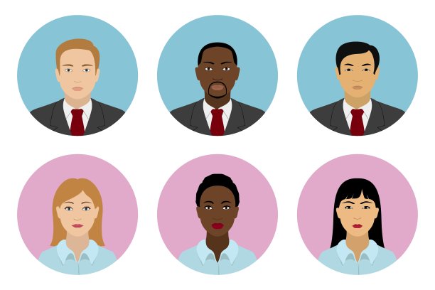 一组男性和女性图标。向量图片下载