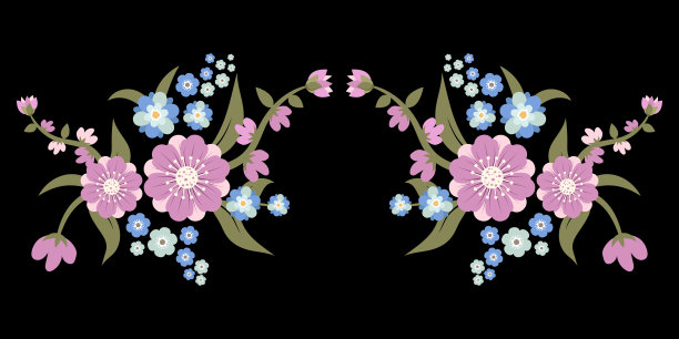 美丽的碎花打印矢量设计插图孤立在黑色的背景图片下载