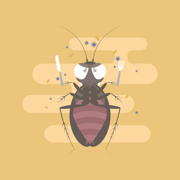 蟑螂持刀叉，害虫防治观念图片下载